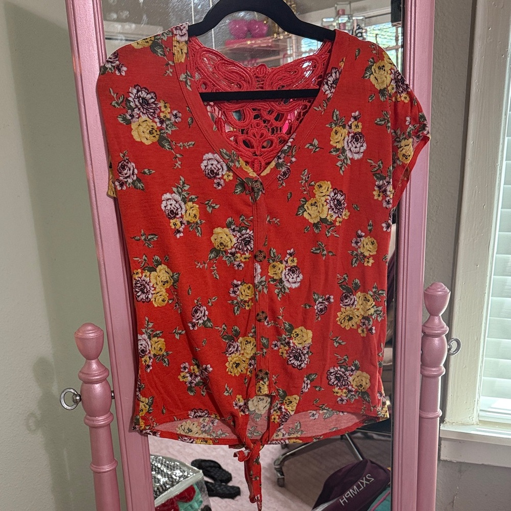 Wishful Park Red Floral Blouse